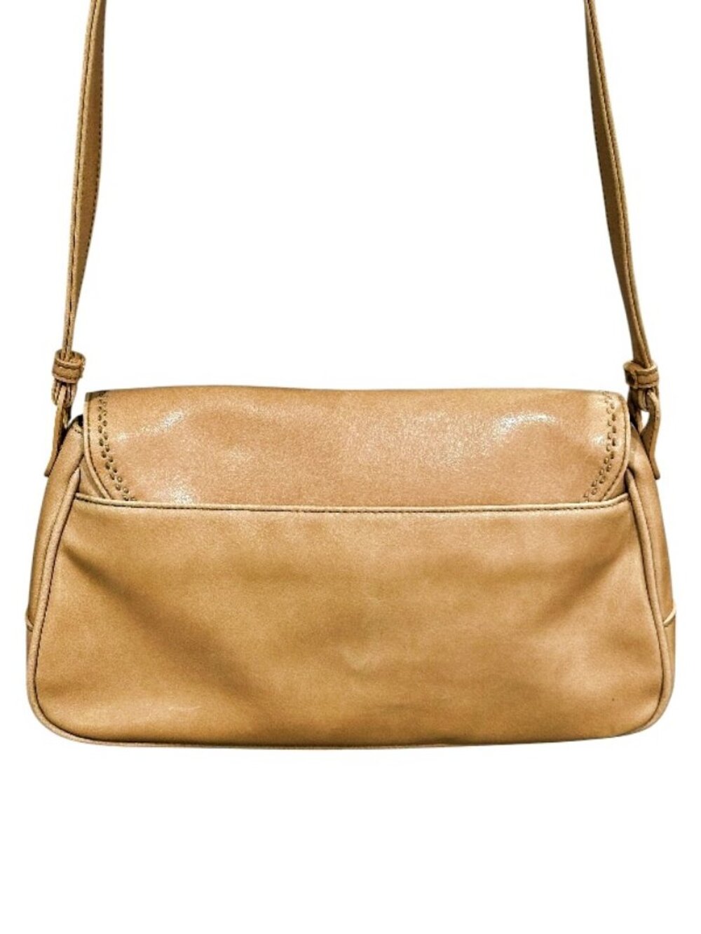 Vintage Liz Claiborne Tan Faux Leather Shoulder Bag Flap Baguette Y2K Minimalist - Picture 7 of 15